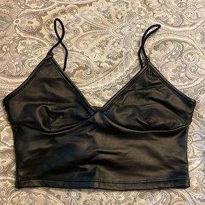Black faux leather crop top